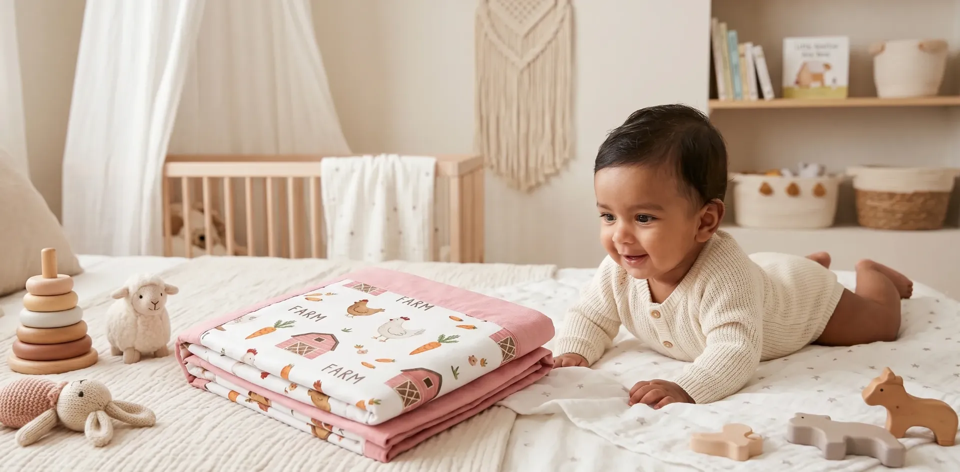 Premium 6 layer Baby blanket - Farm