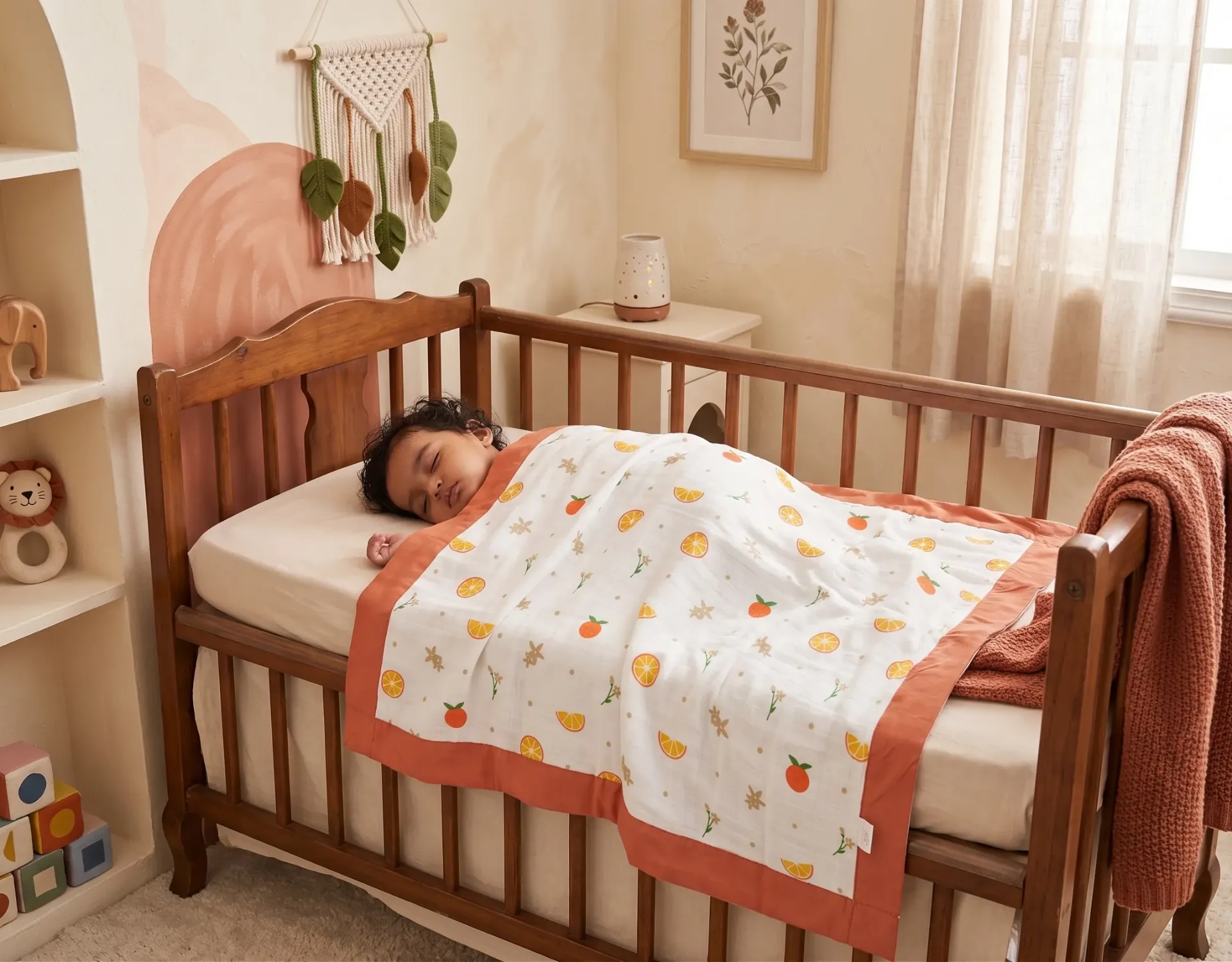 Premium 6 layer Baby blanket - Orange (0-3 Months)